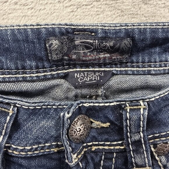 Silver Jeans Co Capri Jeans Womens 27 Blue Natsuki Thick Stitch Embroidered - Picture 5 of 11